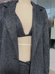 Sequin Blazer With Bra And Trouser Three Piece Set