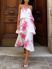 Floral Print Layered Midi Dress