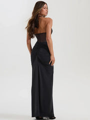 Halter Neck Sheer Bodice Waist Maxi Dress