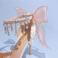 Pearl Rhinestone High Heels Sweet Flower Knot Shoes