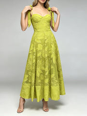 Bow-Tie Shoulder Square Neck A-Line Midi Dress