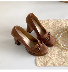 Butterfly Knot Round Toe Heels