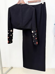Embellished Cropped Top and High Slit Maxi Skirt Suit