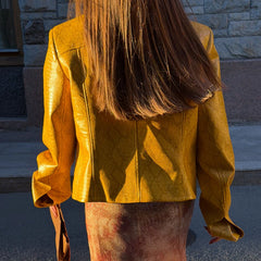Snake Print Yellow Zip Biker Jacket