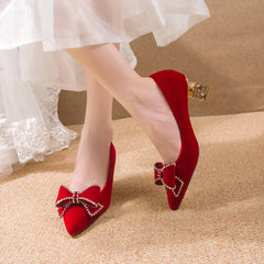 Bowtie Pumps Crystal Pointed Toe Red Bridal Shoes