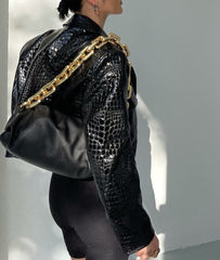 Reflective Crocodile Print Patent Pu Leather Jacket