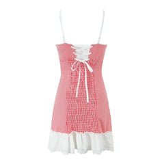Red and white checkered dress with a white background