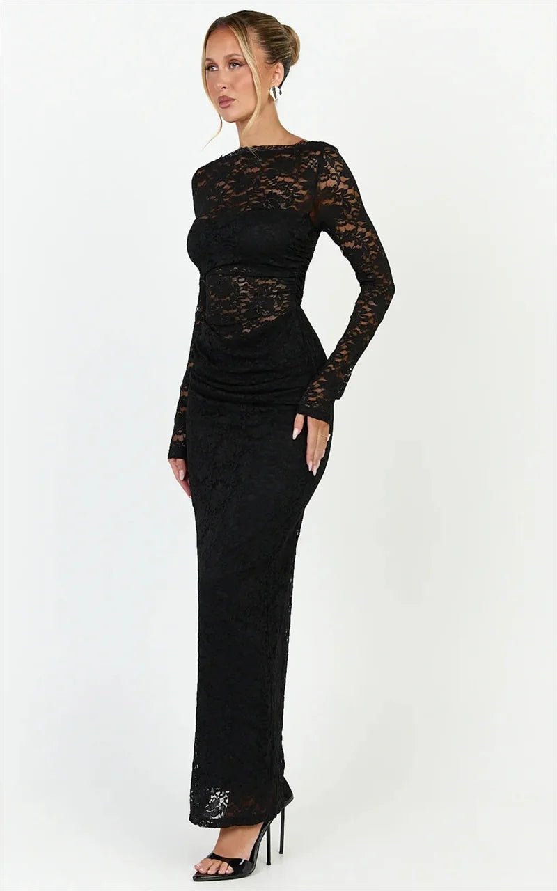 Lace long sleeve maxi dress detail view