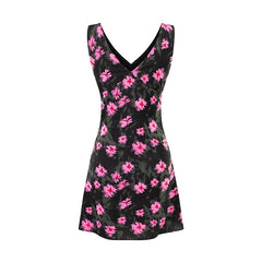 Sleeveless V-Neck Mini Dress with Floral Pattern