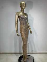 Rhinestone Mesh Embellished Spaghetti Strap Maxi Dress