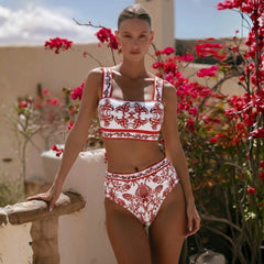 Printed Strappy Crop Top and Tiered Maxi Skirt Set