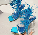 Tassels Feather Crystal Transparent High Heels Sandals