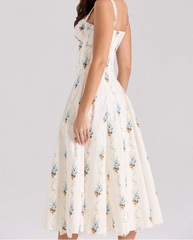 White floral print strap midi dress.