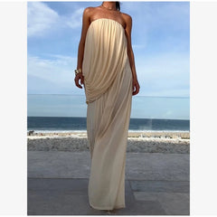 Strapless draped maxi dress by the ocean