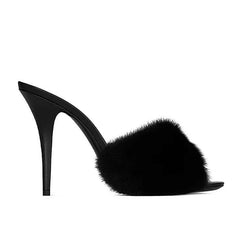 Faux Fur Slide High Heel Mules