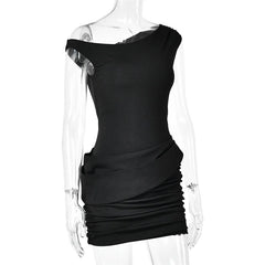 Inclined Shoulder Ruched Mini Dress