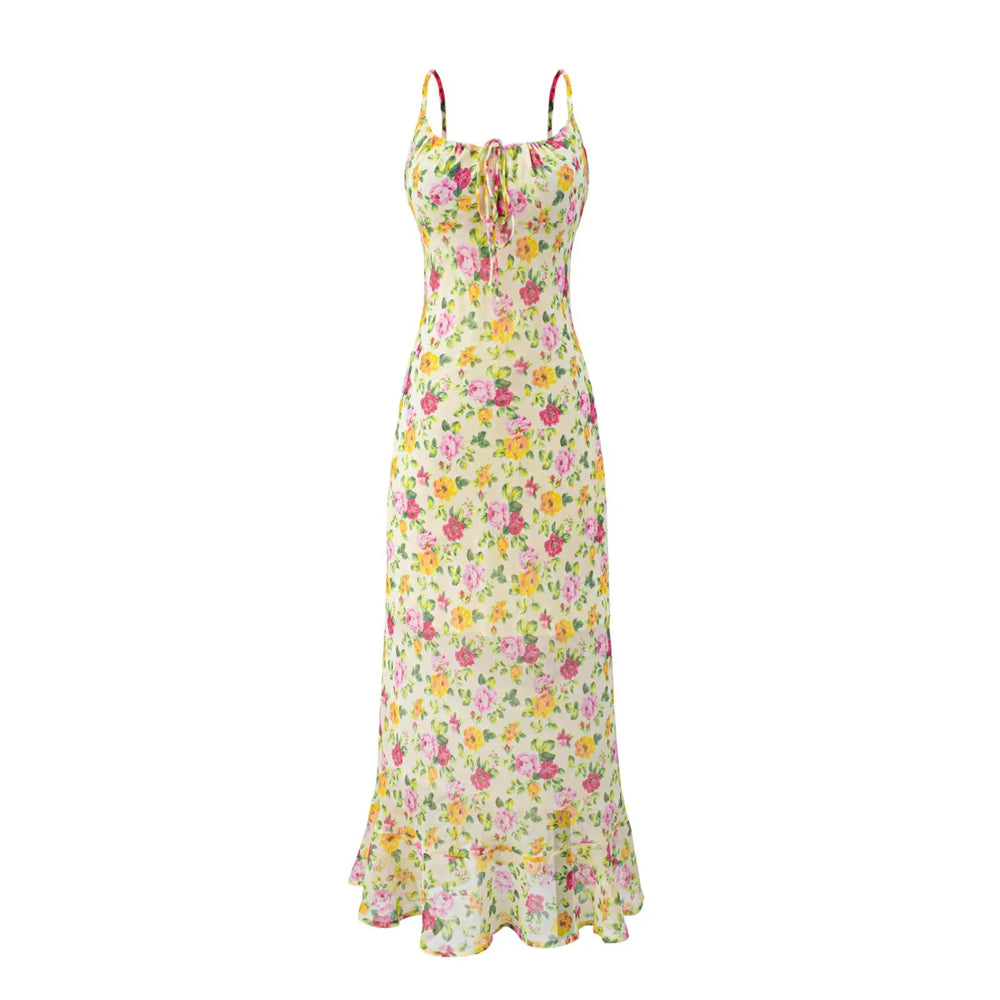 Floral print spaghetti strap maxi dress front view