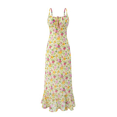 Floral print spaghetti strap maxi dress front view