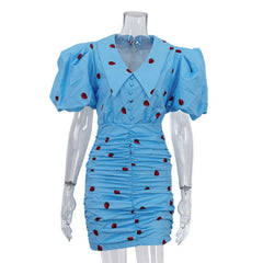 Puff Sleeve Ruched Mini Dress with Collar