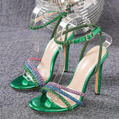 Rhinestone Ankle Strap Stiletto Heel Sandals