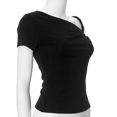 Black top on a mannequin against a white background