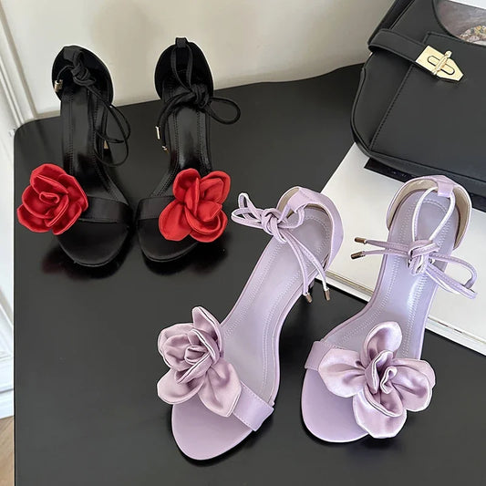Slingback Wrap Heels Flower Design Shoes for Women