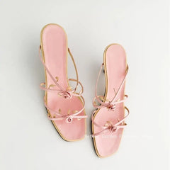 Pink rose square toe low heel sandals