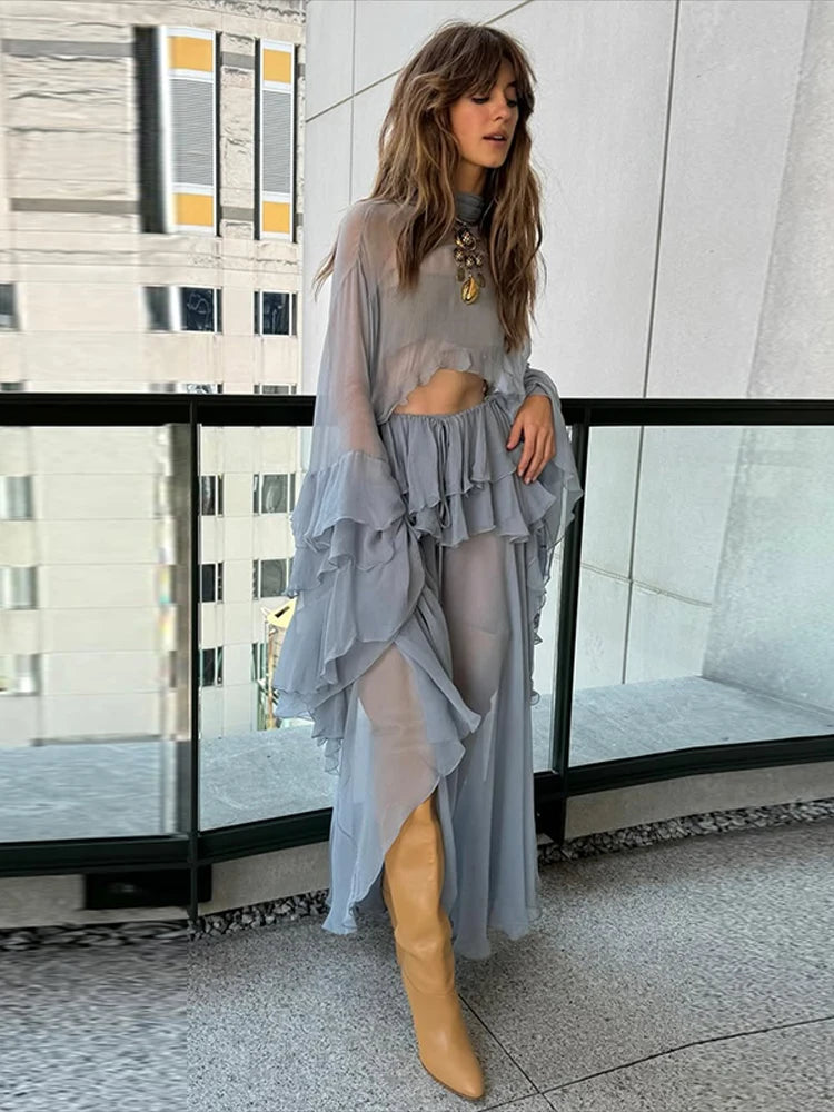 Women’s flowing chiffon co-ord set styled for summer