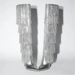 Pointed Toe Metallic Fringe Boots