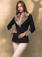Deer Fur Trim Turn Down Collar Two Button Jacket