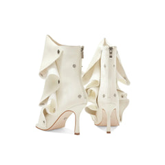 Peep Toe Pleated Snap Button Stiletto Heel Boots