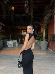 Sleeveless Turtleneck Cutout Maxi Dress with Ruched Waist