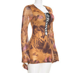 Leopard Print Flare Sleeve Mini Dress