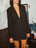 Sequin Sparkle Black Lapel Single-btrasted Blazer Dress