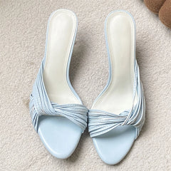 Light blue twisted strap stiletto heels