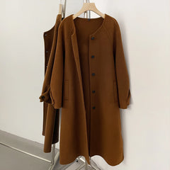 Hooded Wool Blend Coat with Pom-Pom Scarf
