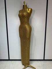Gold Beaded Maxi Dress - Side View