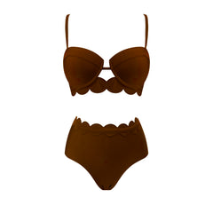 Scalloped Trim Bikini with Cutout Skirt
