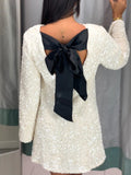 Sequin Long Sleeve Bowknot Short Evening Dress