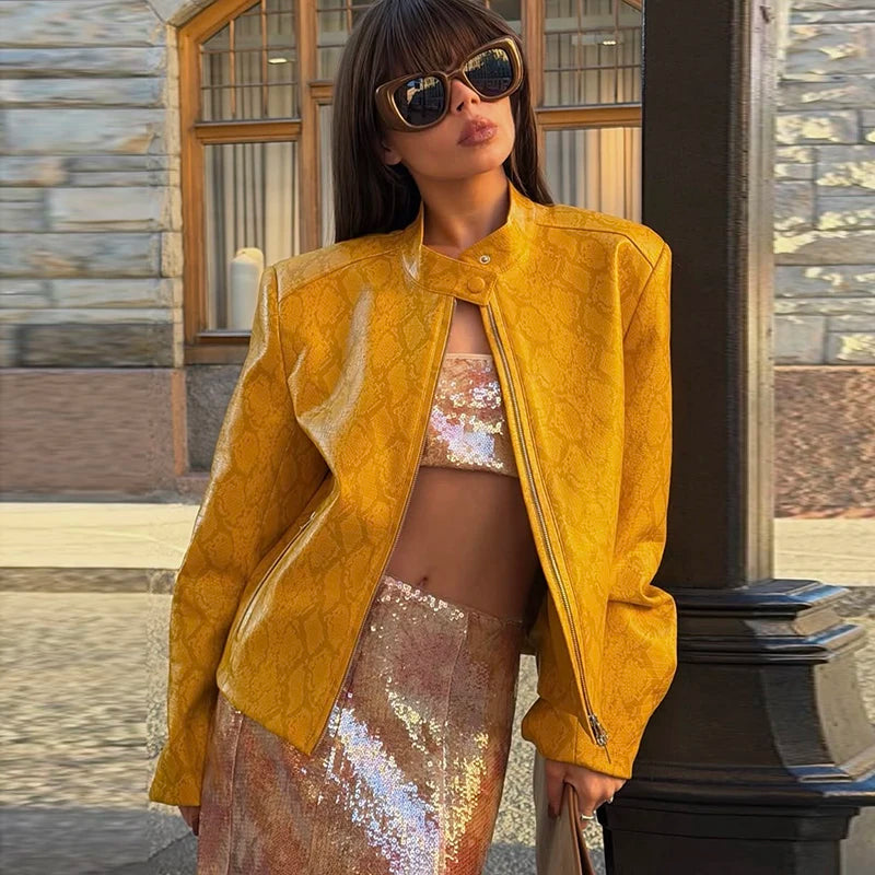 Snake print cropped jacket