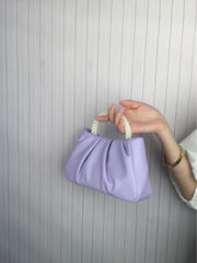 Gathered Clutch Bag with Pearl Handle