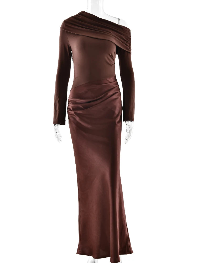 Brown evening gown on a white background