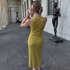 Solid Sleeveless Slit Knit Maxi Dress