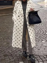 White Polka Dot Lapel Collar Coat