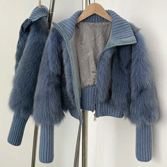 textured blue winter jacket polyester blend