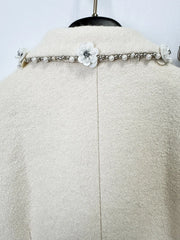 Beaded Trim Wool Blazer and Midi Skirt Set