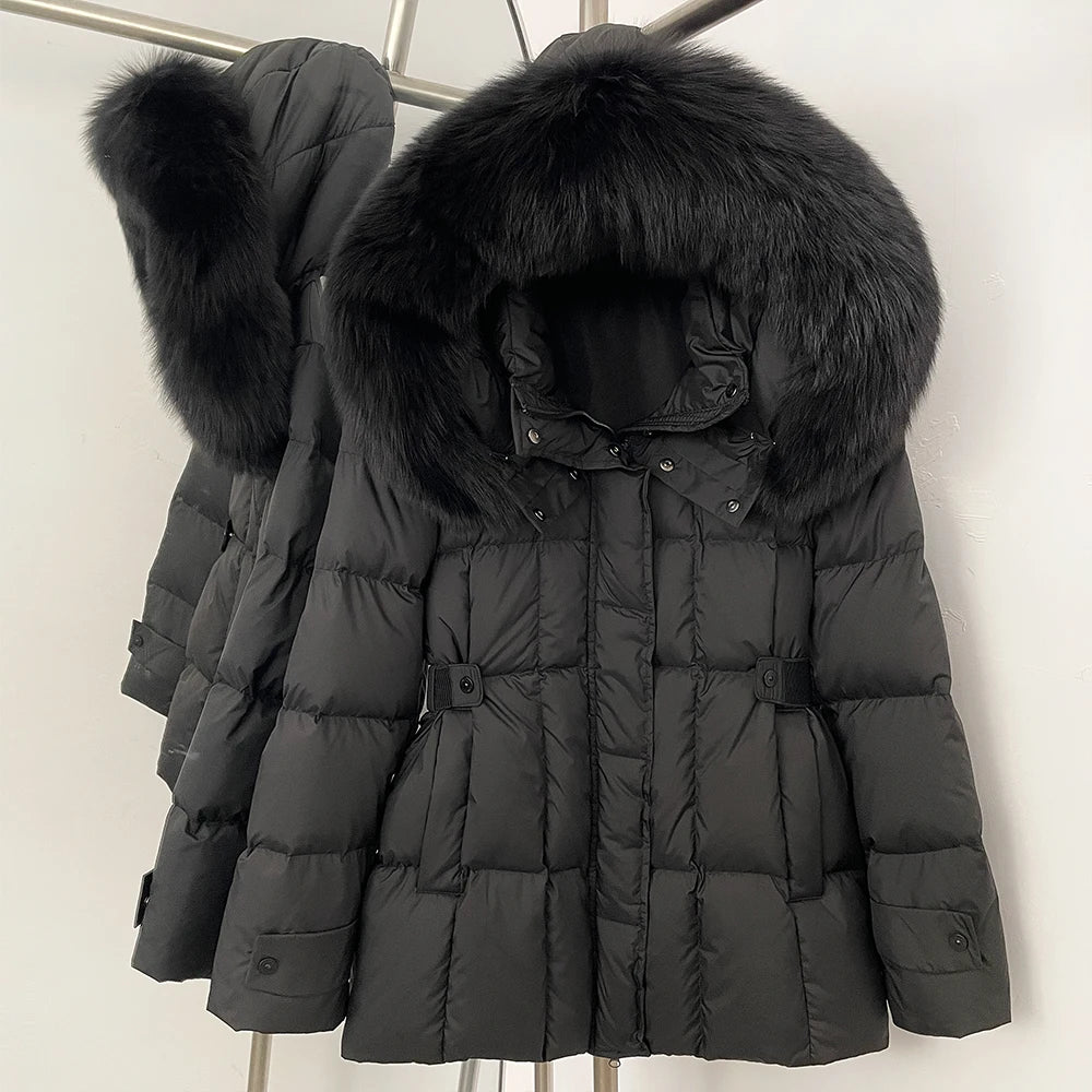Black puffer coat with fur hood 