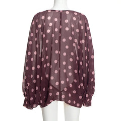 Polka Dot V-Neck Sheer Blouse Top