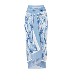 Blue Print Tie Strap Swimsuit and Sarong Set