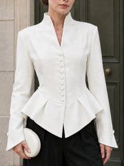 Stand collar button-up peplum jacket
